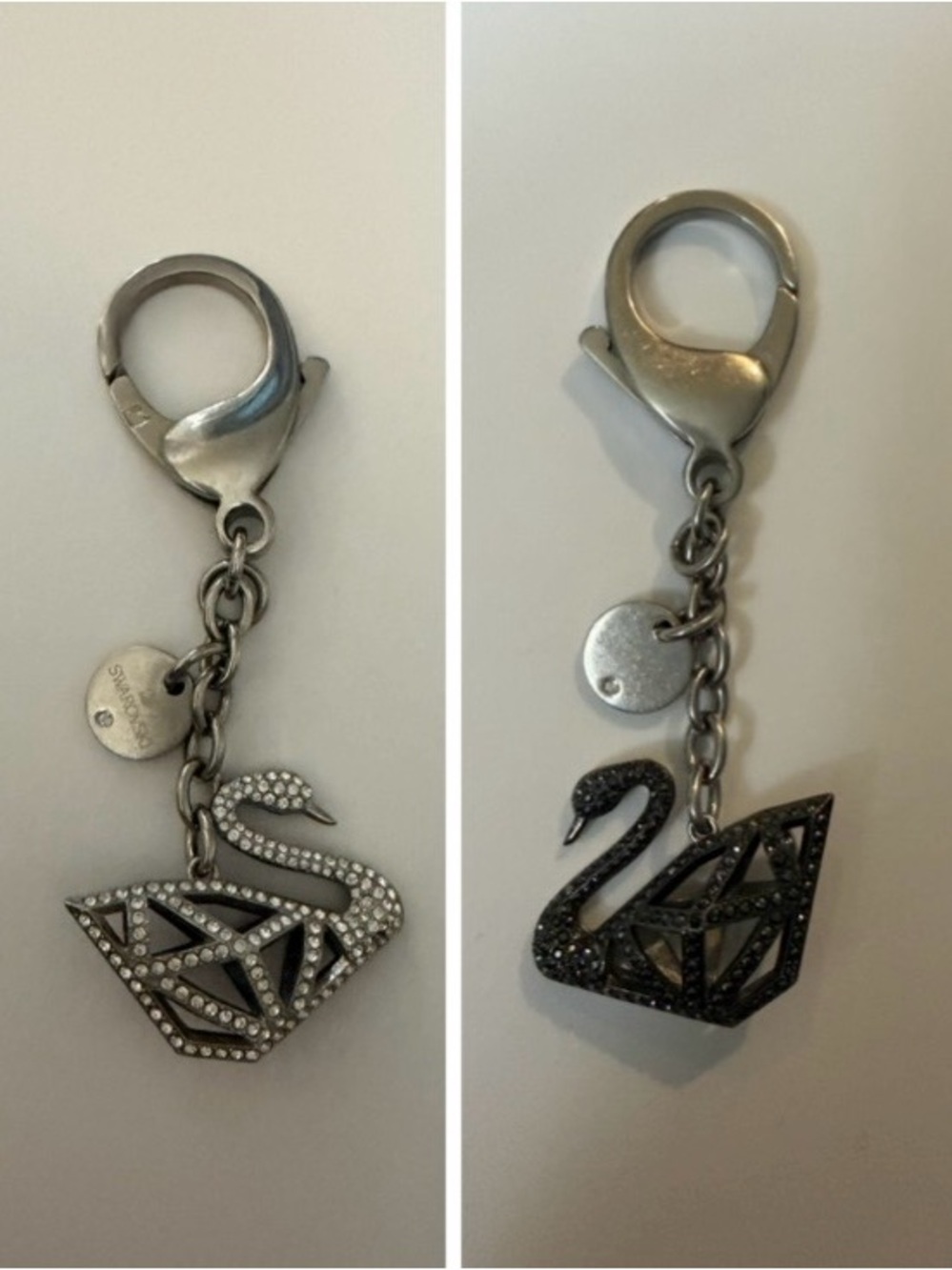 Swarovski Crystal Pavé Swan Key & Card Holder Charm in Silver and Black